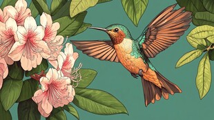 蜂鸟花间飞舞图