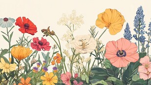 缤纷花卉组成的美丽花境