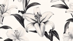 黑白百合花图案纹理设计