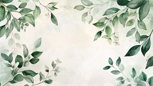 清新绿叶水彩背景图