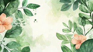 清新花卉绿叶水彩背景图