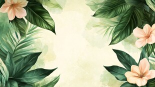热带花卉绿叶背景图