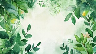 清新绿叶水彩背景图