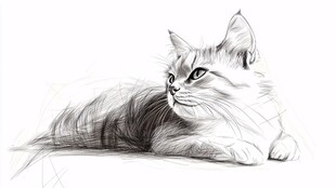 素描猫咪侧躺姿态图