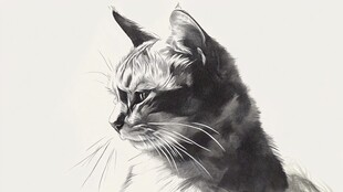 猫咪侧面素描图