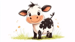 可爱卡通小牛站在草地上