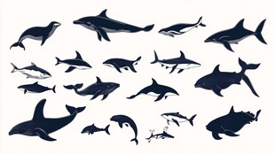 多样鲸豚鱼类插画图