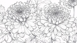 手绘菊花线稿图