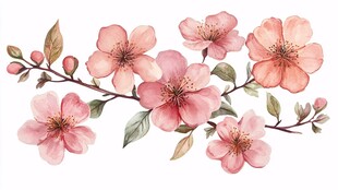 手绘粉色花卉枝条图案