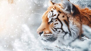 雪林中的老虎侧影