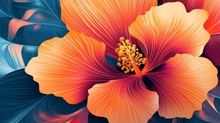 绚丽橙扶桑花朵特写