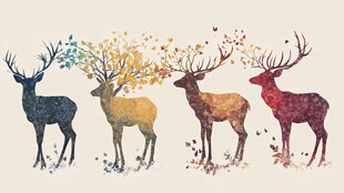 彩色麋鹿群艺术插画