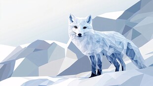 雪地中的低多边形白狐
