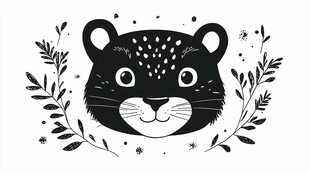 可爱黑豹插画 枝叶环绕