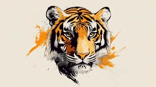 水墨风格老虎头像插画