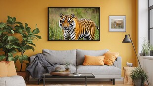 虎图装点温馨客厅角落