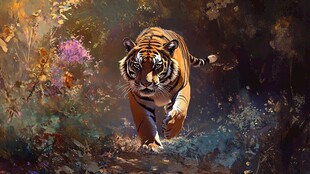 猛虎穿行于斑斓丛林间