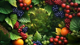 多彩鲜果环绕的自然景致