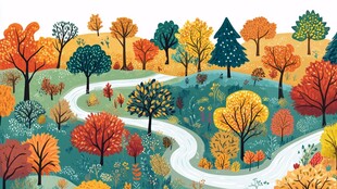 秋日蜿蜒山林美景图