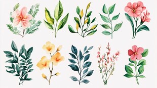 手绘清新花卉绿植素材