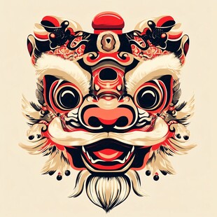 舞狮头形象插画