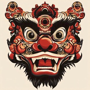 传统醒狮头图案艺术设计