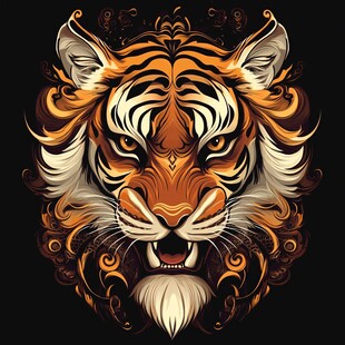 华丽老虎头像艺术插画