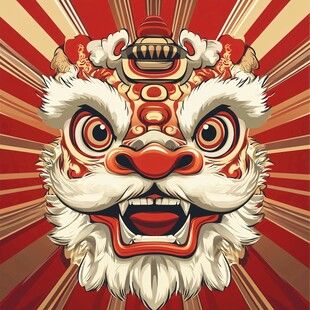 舞狮头插画 中式喜庆风格