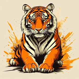 威猛老虎插画 动感泼墨风