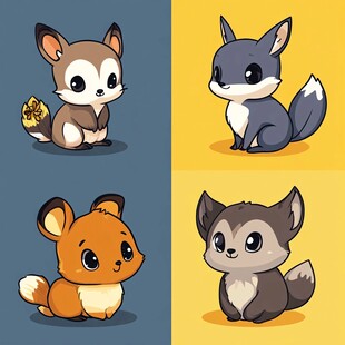 四只萌态小狐狸插画
