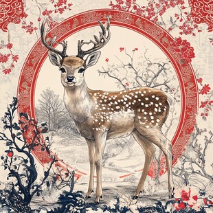 中式风小鹿插画古韵雅致