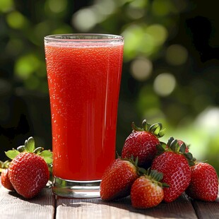 一杯鲜榨草莓汁与草莓
