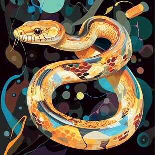 绚丽多彩的盘旋蛇类插画