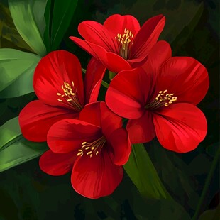 艳丽红花朵与绿叶相依