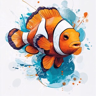 水彩风小丑鱼艺术插画