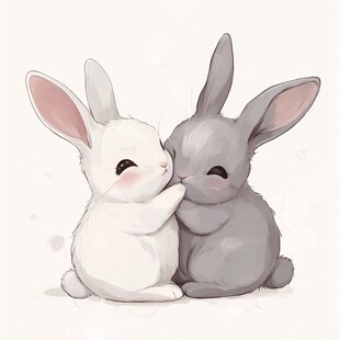 亲密依偎的可爱双兔