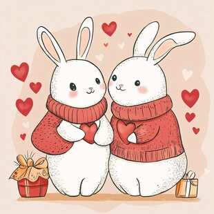 恩爱兔情侣 甜蜜情人节氛围