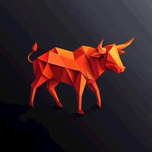 橙色低多边形风格公牛形象