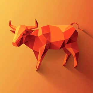 橙色低多边形立体公牛形象