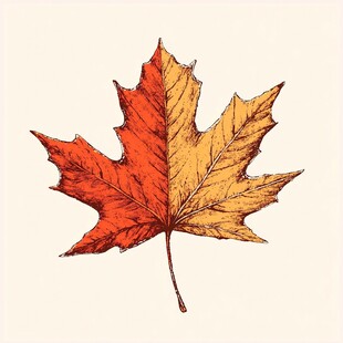 双色枫叶插画艺术作品