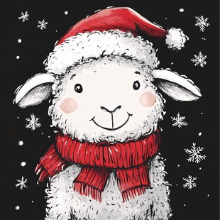 戴圣诞帽围巾的可爱小羊