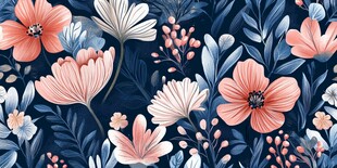 深蓝色底浪漫花卉图案