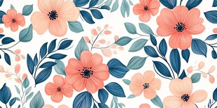 粉色花卉与绿叶无缝图案