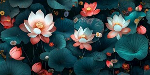 梦幻荷花荷叶插画作品