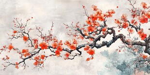 水墨红梅图