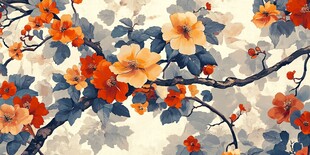 中式花卉图案精美插画