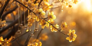 金色繁花映暖阳下的枝丫