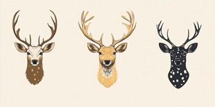 三只风格各异的鹿头插画