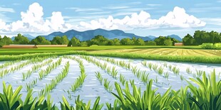 水田风光 绿意盎然的田野