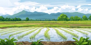 夏日田园风光水田美景